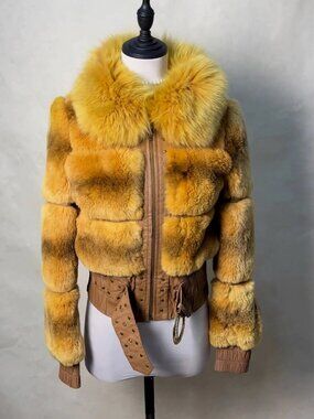 Chinchilla Fur Jacket Fox Fur Collar Size M